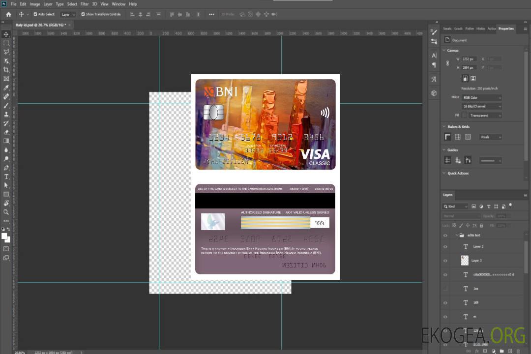 Carte visa classique de la Indonesia Bank Negara Indonesia (BNI) template